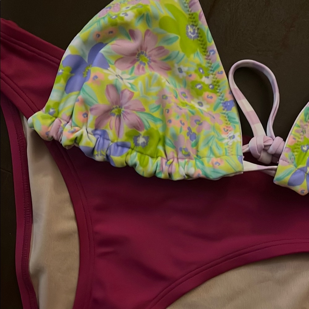 Floral Bikini Top and Purple Bottom Set